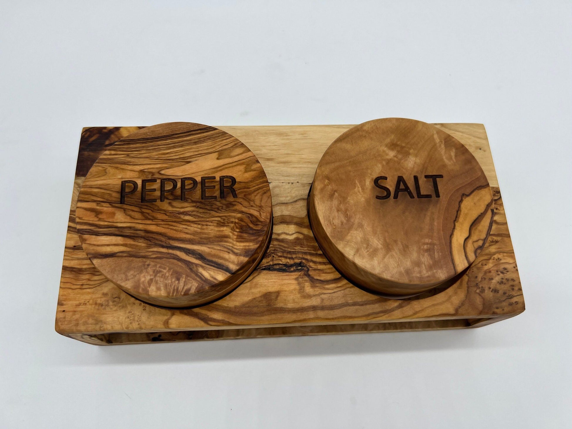 Mediterranean Olive Wood Salt an pepper jars Handmade