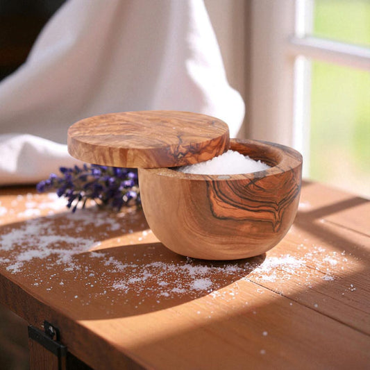 Olive Wood Salt Cellar with Magnetic Lid