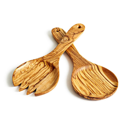 Handcrafted Olive Wood Serving Utensils: Rustic Spoon & Pasta Fork Set