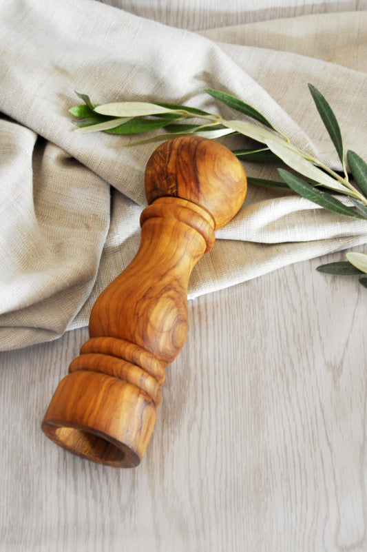 Olive Wood Salt & Pepper Mill | Personalized Handmade Grinder for Seasoning | FREE BeesWax