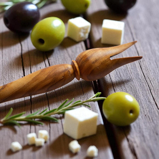 Handcrafted Olive Wood Olive Fork | Rustic Appetizer & Olive Picker | Mediterranean Charcuterie Utensil | Unique Foodie Gift