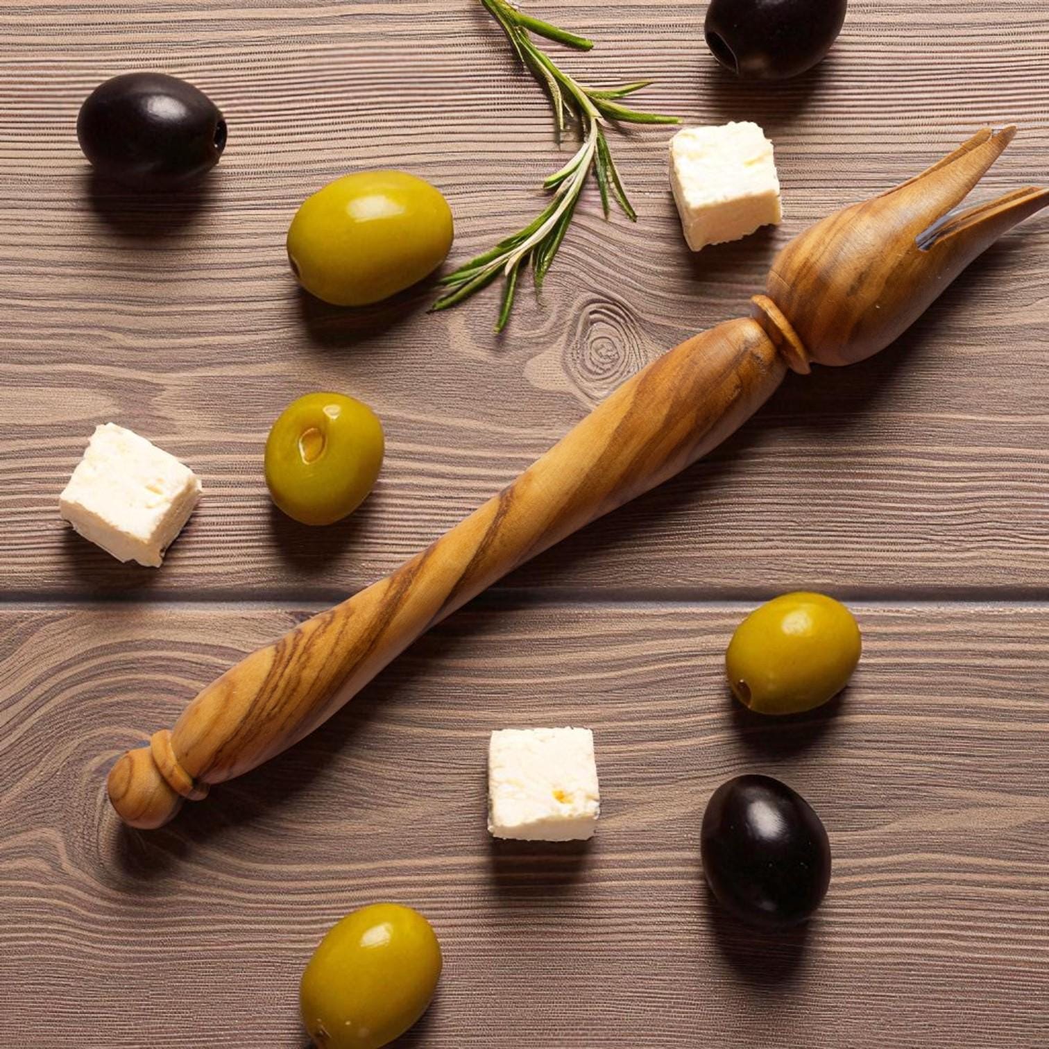 Handcrafted Olive Wood Olive Fork | Rustic Appetizer & Olive Picker | Mediterranean Charcuterie Utensil | Unique Foodie Gift