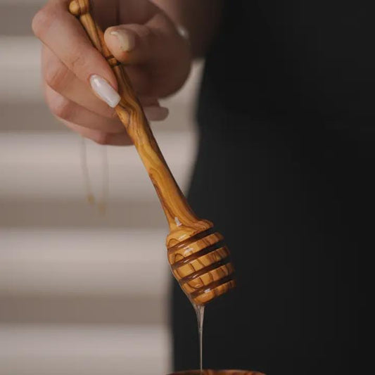 Handcrafted Olive Wood Honey Dipper | 6-Inch Wooden Honey Wand | Rustic Kitchen Utensil | Perfect Tea & Foodie Gift | Natural Honey Drizzler