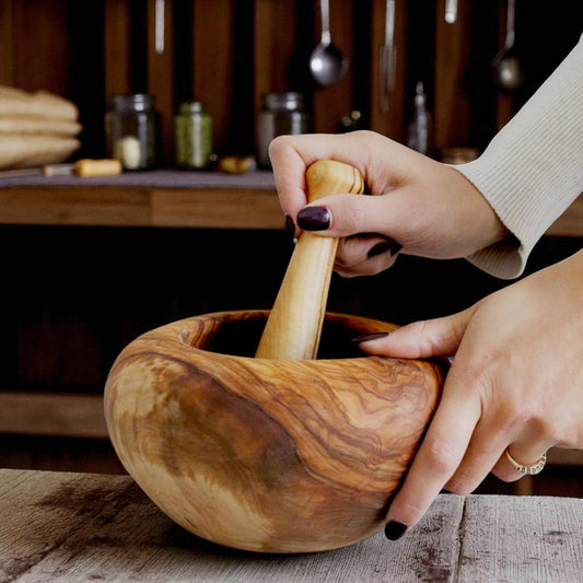 Handmade Round Olive Wood Mortar — Tradition and Quality
