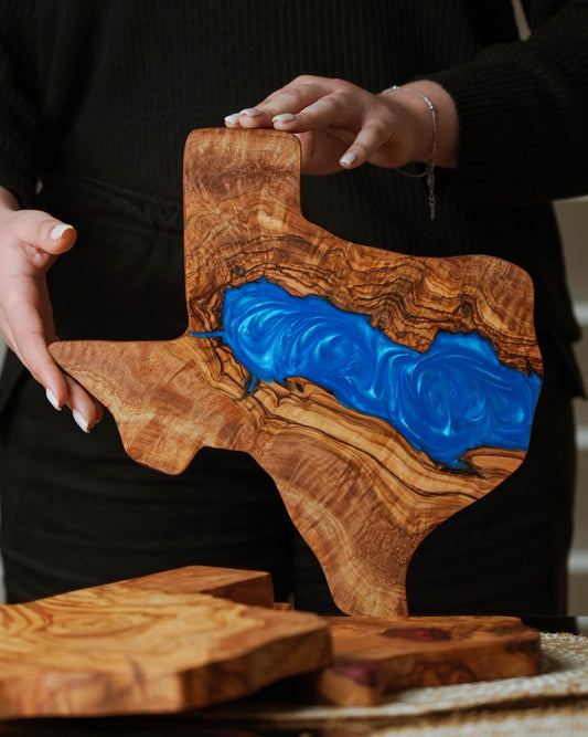 Texas Shaped Olive Wood Cutting Board | Handcrafted Rustic Kitchen Décor | Unique Texas Gift