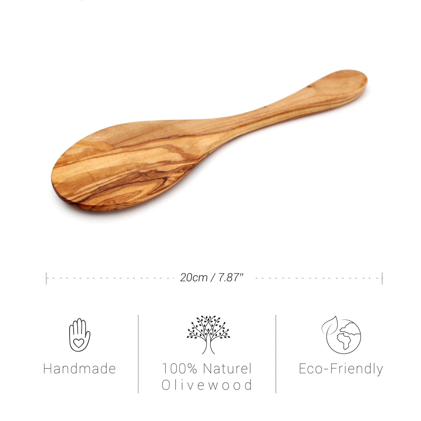 Cooking Spoon Handmade from Olive Wood | Non-Scratch, Odor-Resistant Utensil for Cooking and Serving | FREE Beeswax