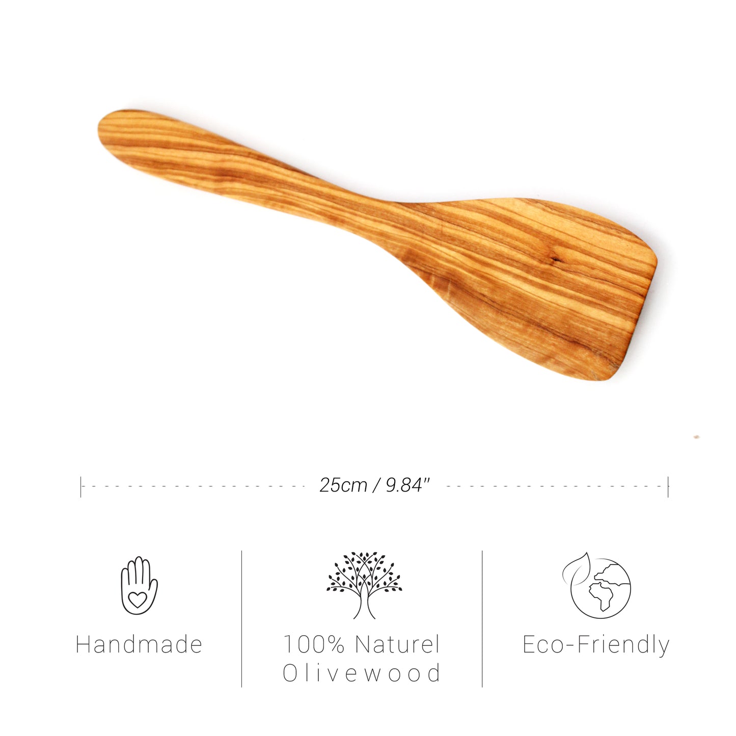 Olive Wood Spatula | Wooden Cooking Sharp Edge Spatula for non-stick pans | Free Beeswax