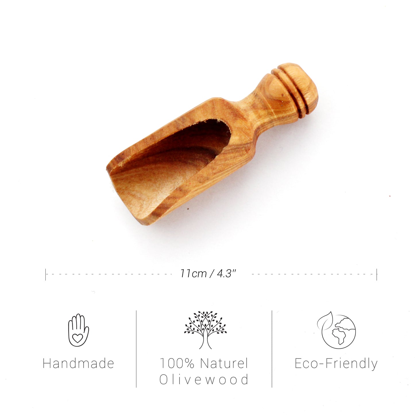 Handcrafted Olive Wood Spice Scoop – 4.3" (11 cm)