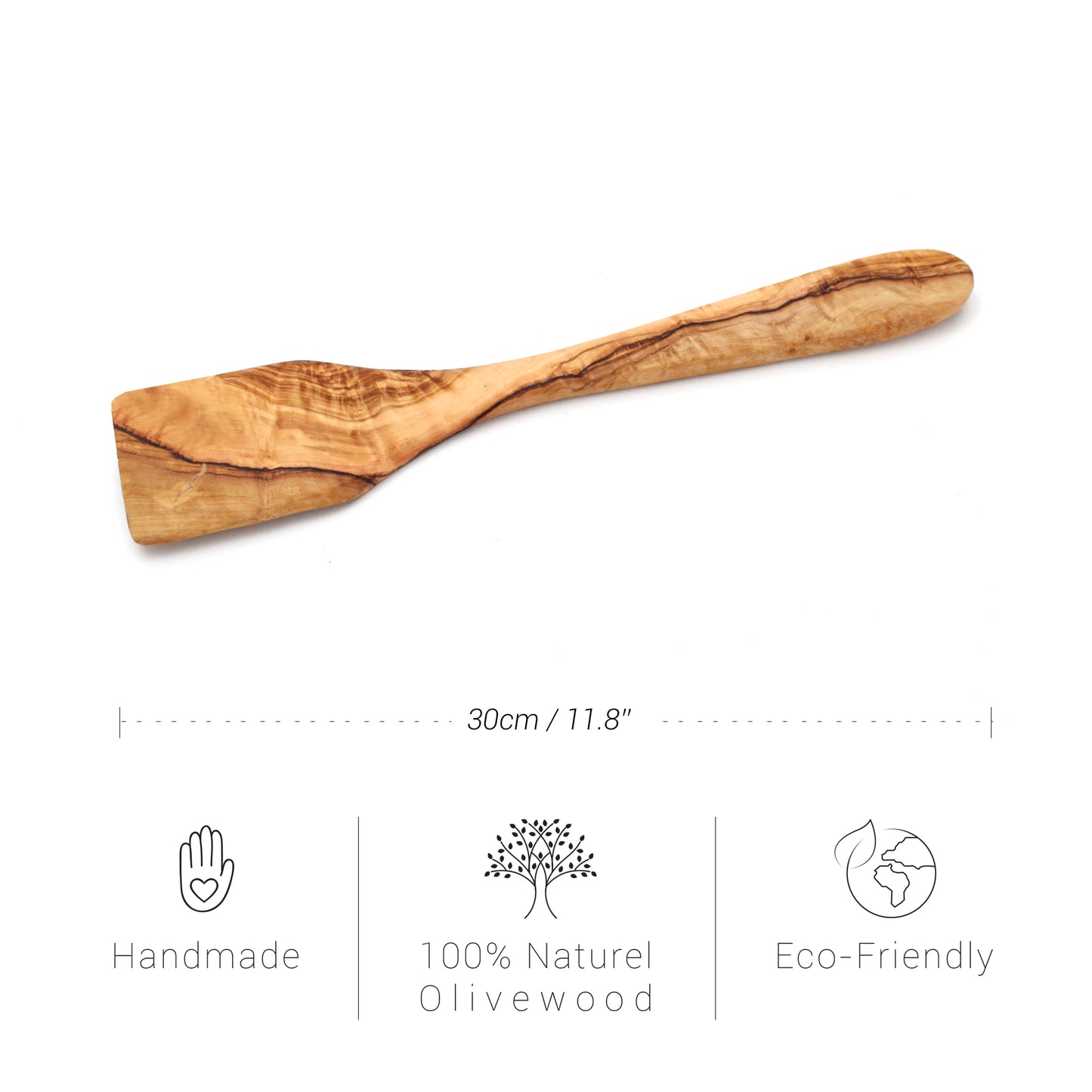 Olive Wood Spatula | Wooden Cooking Sharp Edge Spatula for non-stick pans | Free Beeswax