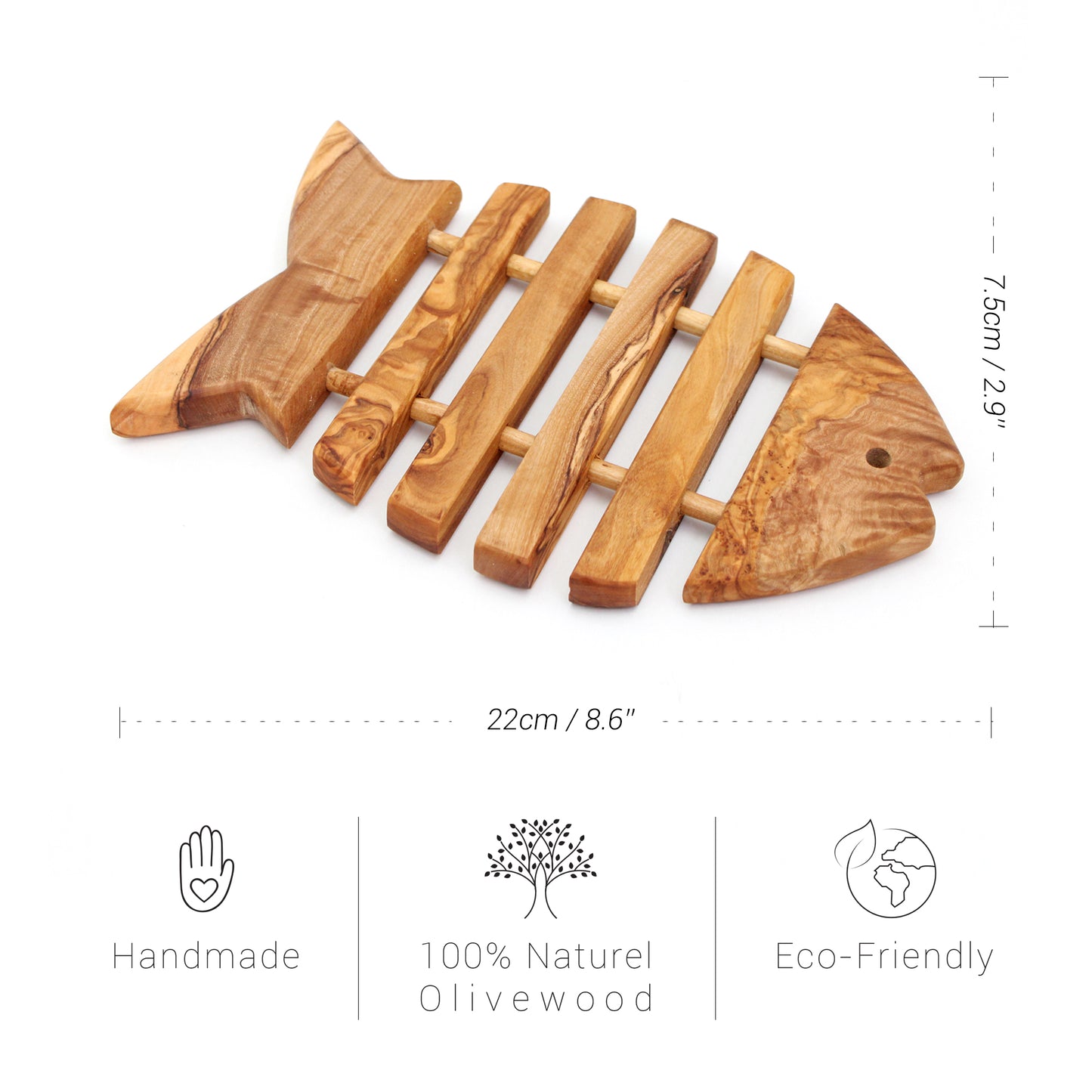 Olive Wood Fish-Shaped Trivet Handmade